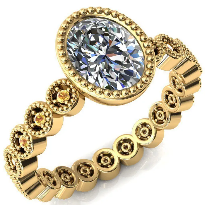 Rings Fire Brilliance Borea Oval Center Stone Full Bezel Milgrain Yellow Sapphire Accent Full Eternity Ring