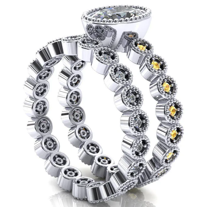 Rings Fire Brilliance Borea Oval Center Stone Full Bezel Milgrain Yellow Sapphire Accent Full Eternity Ring