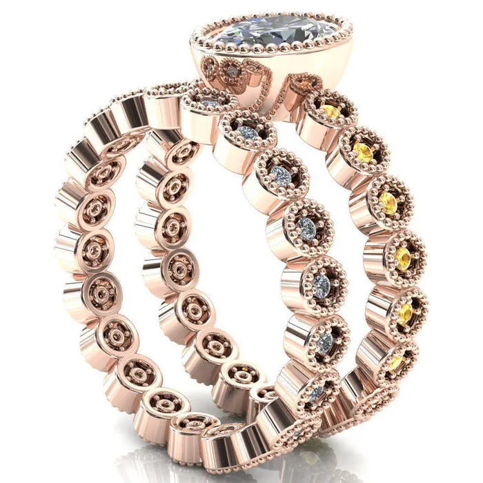 Rings Fire Brilliance Borea Oval Center Stone Full Bezel Milgrain Yellow Sapphire Accent Full Eternity Ring