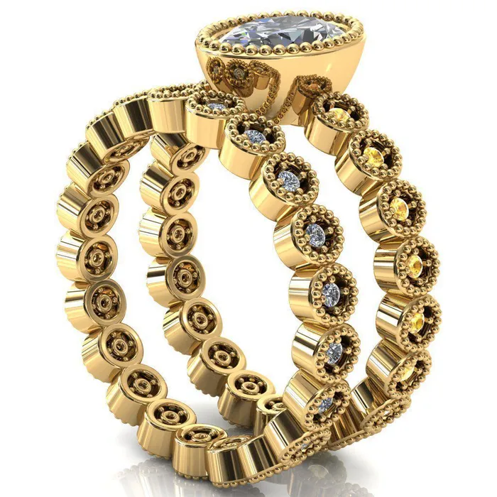 Rings Fire Brilliance Borea Oval Center Stone Full Bezel Milgrain Yellow Sapphire Accent Full Eternity Ring