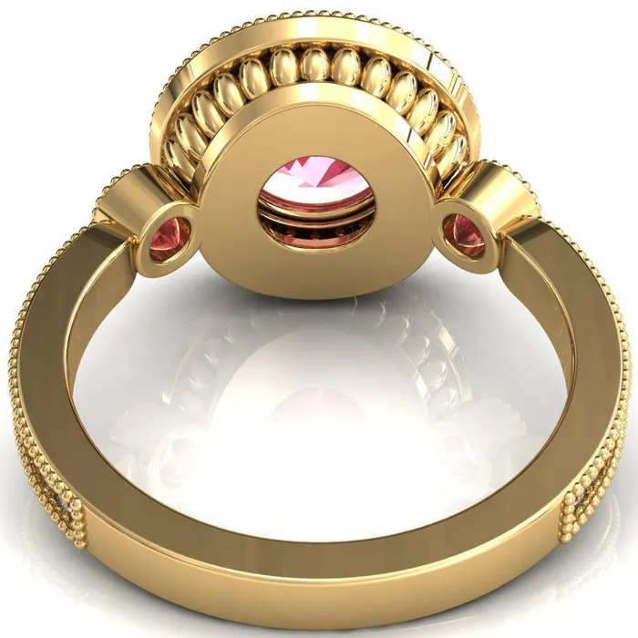 Rings Fire Brilliance Brachium Round Pink Sapphire Bezel Milgrain Halo 34 Eternity Accent Diamond Ring