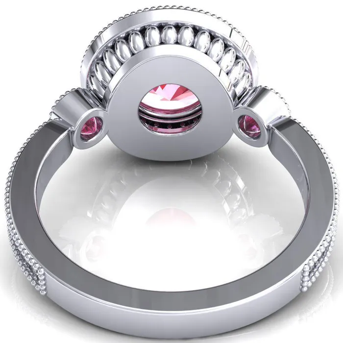Rings Fire Brilliance Brachium Round Pink Sapphire Bezel Milgrain Halo 34 Eternity Accent Diamond Ring