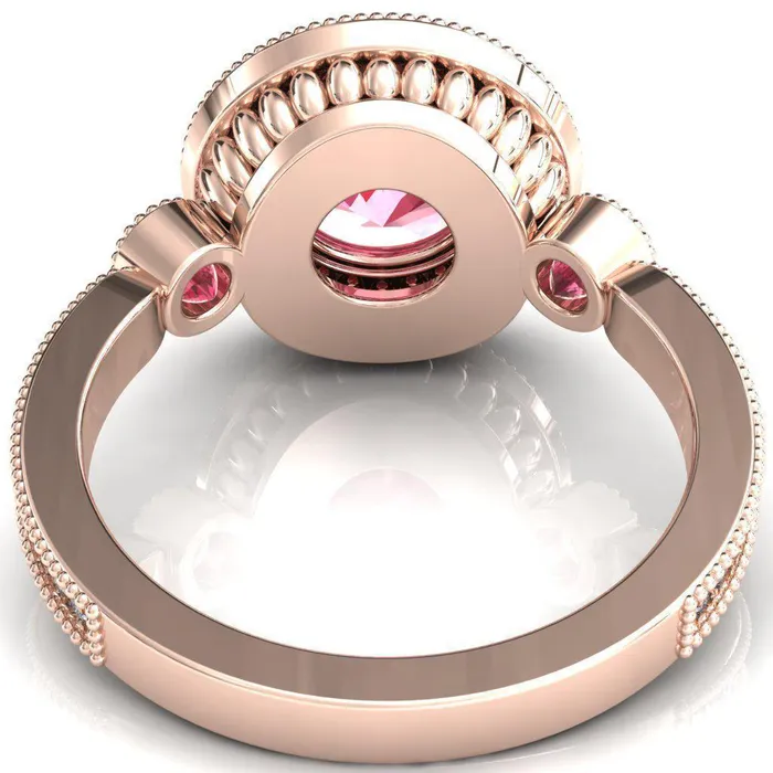 Rings Fire Brilliance Brachium Round Pink Sapphire Bezel Milgrain Halo 34 Eternity Accent Diamond Ring