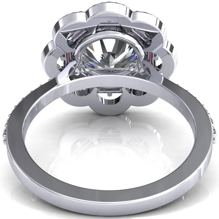 Rings Fire Brilliance Camelia Round Center Stone Accent Diamond and Padparadscha Sapphire Halo Ring