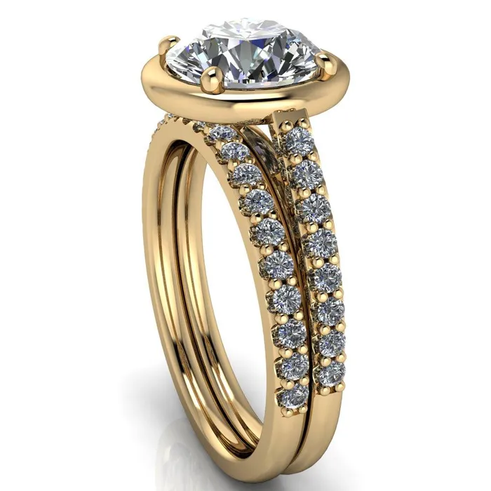 Rings Fire Brilliance Chantel Round Center Stone 4 Prong Illusion Setting Engagement Ring