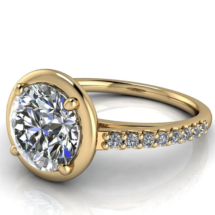 Rings Fire Brilliance Chantel Round Center Stone 4 Prong Illusion Setting Engagement Ring