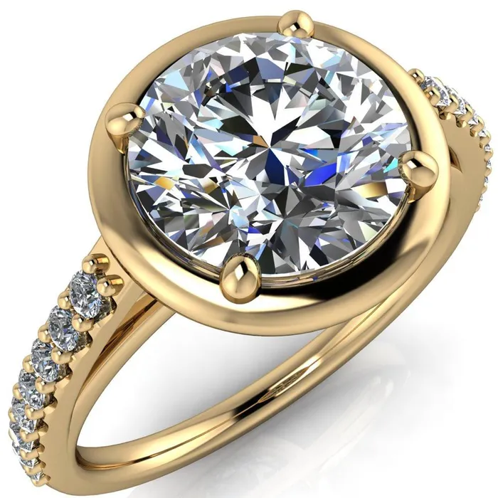 Rings Fire Brilliance Chantel Round Center Stone 4 Prong Illusion Setting Engagement Ring