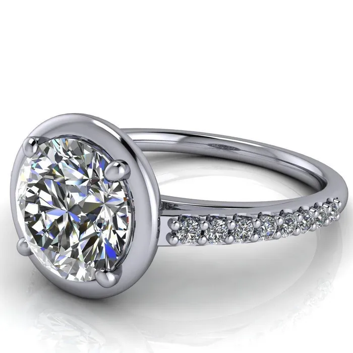 Rings Fire Brilliance Chantel Round Center Stone 4 Prong Illusion Setting Engagement Ring