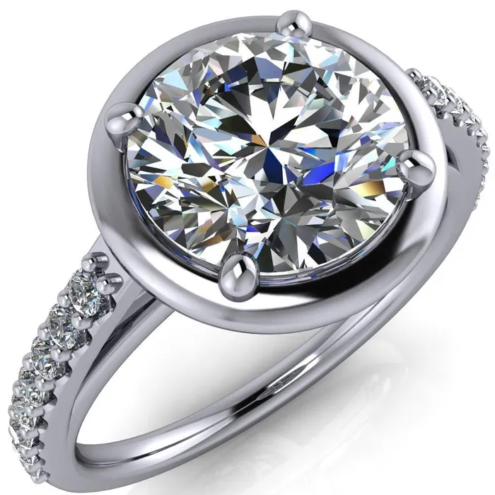 Rings Fire Brilliance Chantel Round Center Stone 4 Prong Illusion Setting Engagement Ring