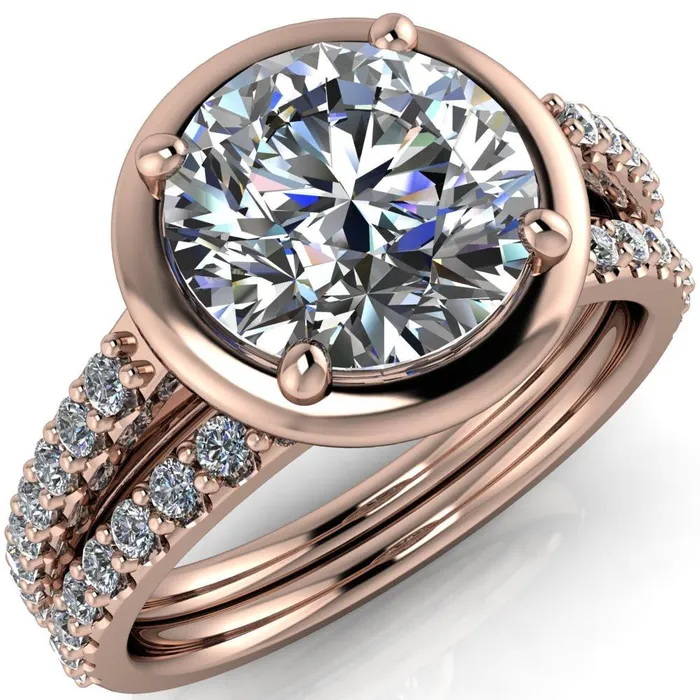 Rings Fire Brilliance Chantel Round Center Stone 4 Prong Illusion Setting Engagement Ring
