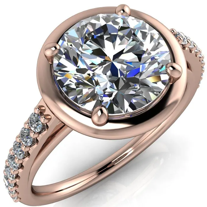 Rings Fire Brilliance Chantel Round Center Stone 4 Prong Illusion Setting Engagement Ring