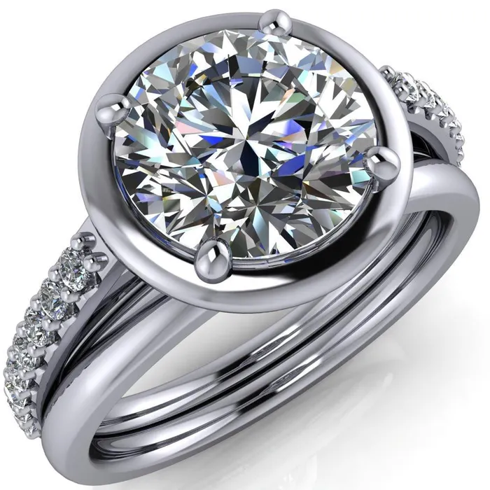Rings Fire Brilliance Chantel Round Center Stone 4 Prong Illusion Setting Engagement Ring