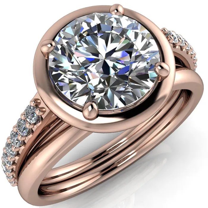 Rings Fire Brilliance Chantel Round Center Stone 4 Prong Illusion Setting Engagement Ring