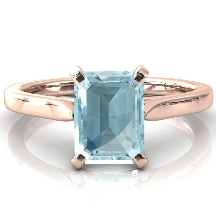 Rings Fire Brilliance Darci Emerald Aqua Blue Spinel 4 Prong Cathedral Solitaire Engagement Ring
