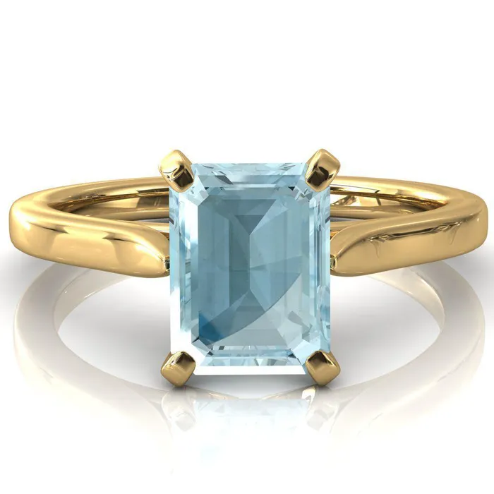 Rings Fire Brilliance Darci Emerald Aqua Blue Spinel 4 Prong Cathedral Solitaire Engagement Ring
