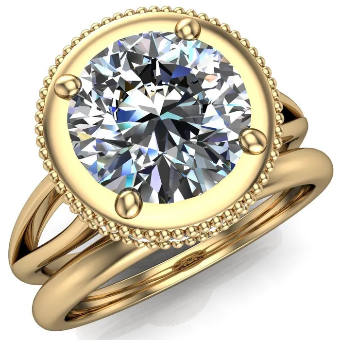 Rings Fire Brilliance Eleanor Round Center Stone Milgrain Prong Set Royal Diamond Crown Ring