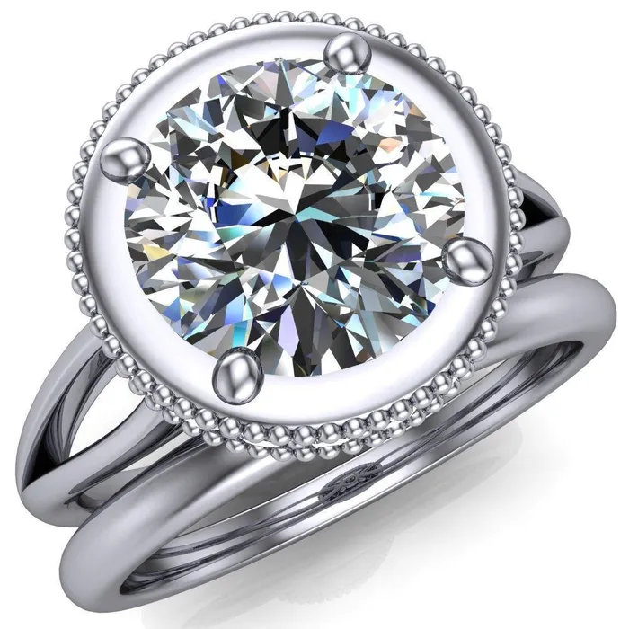 Rings Fire Brilliance Eleanor Round Center Stone Milgrain Prong Set Royal Diamond Crown Ring