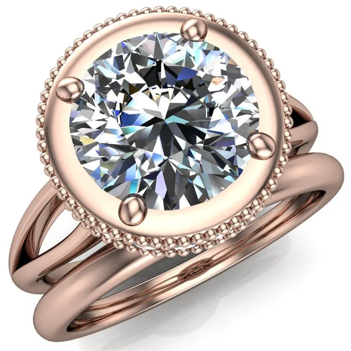 Rings Fire Brilliance Eleanor Round Center Stone Milgrain Prong Set Royal Diamond Crown Ring