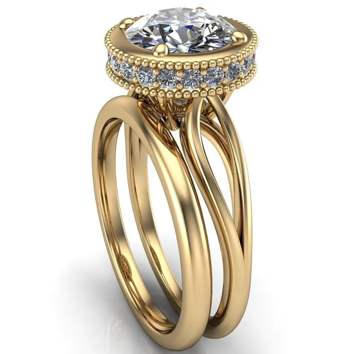 Rings Fire Brilliance Eleanor Round Center Stone Milgrain Prong Set Royal Diamond Crown Ring