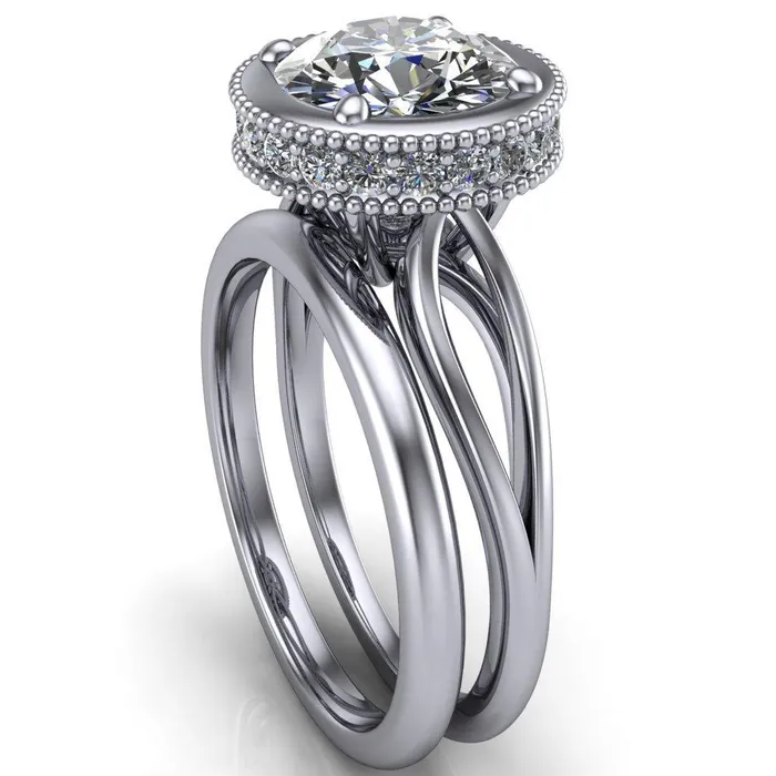 Rings Fire Brilliance Eleanor Round Center Stone Milgrain Prong Set Royal Diamond Crown Ring