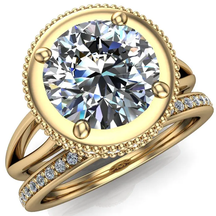 Rings Fire Brilliance Eleanor Round Center Stone Milgrain Prong Set Royal Diamond Crown Ring