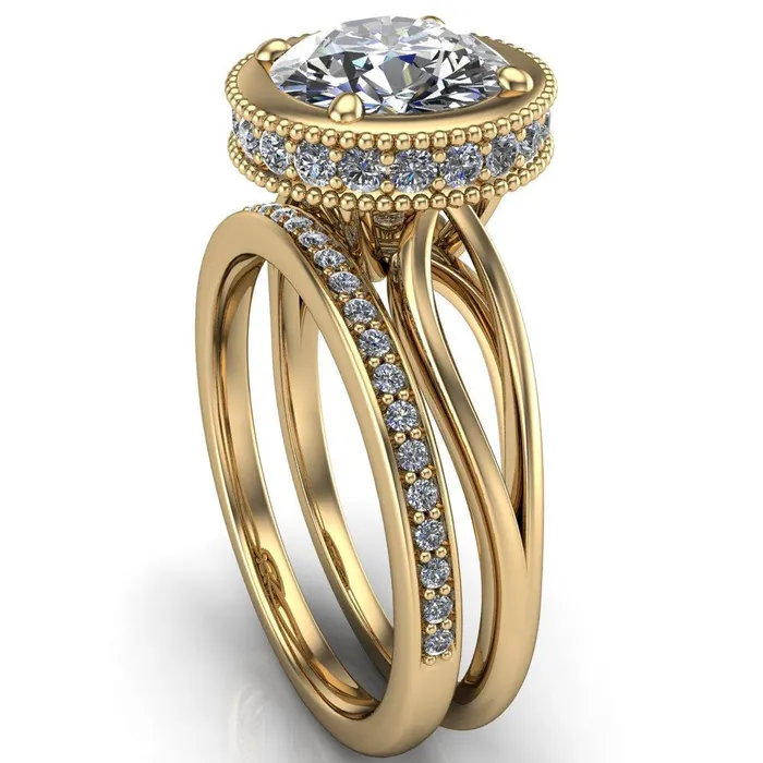 Rings Fire Brilliance Eleanor Round Center Stone Milgrain Prong Set Royal Diamond Crown Ring