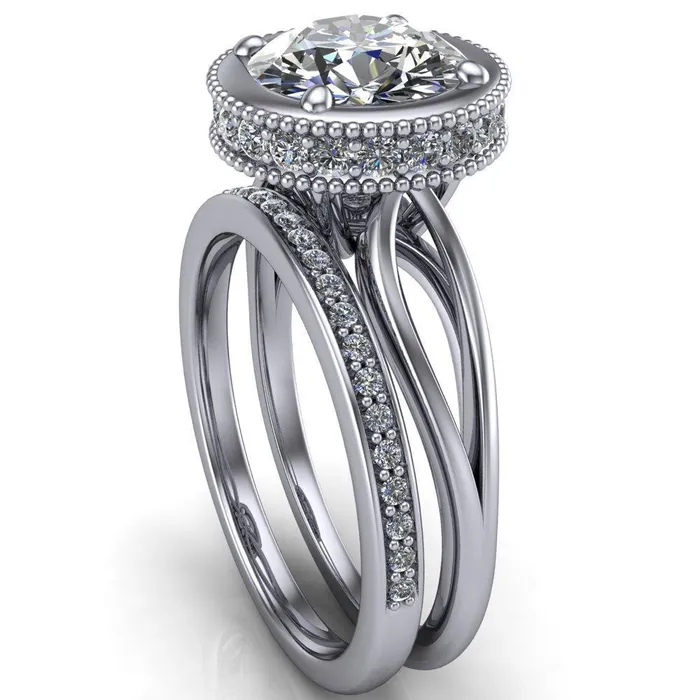 Rings Fire Brilliance Eleanor Round Center Stone Milgrain Prong Set Royal Diamond Crown Ring
