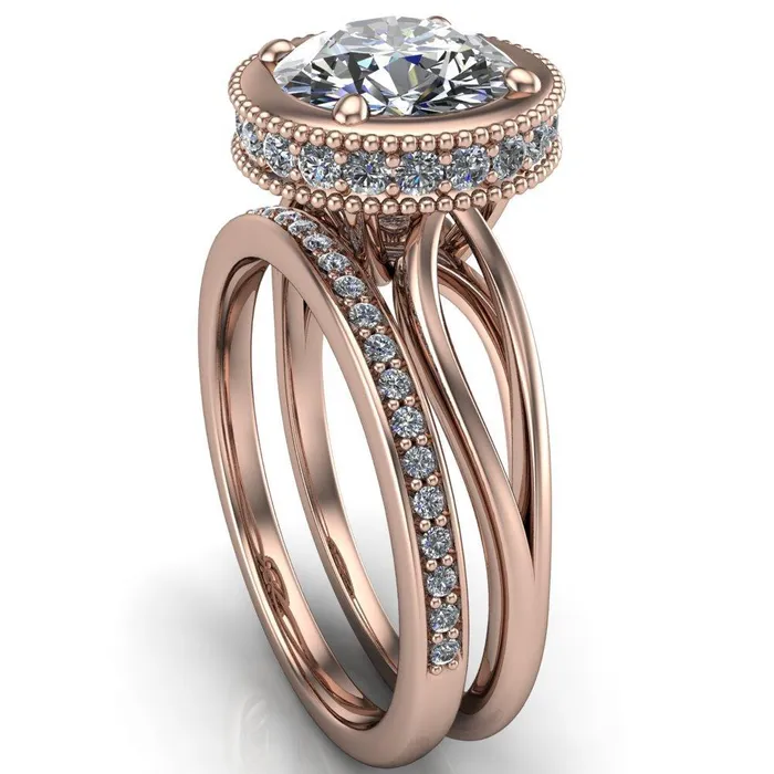 Rings Fire Brilliance Eleanor Round Center Stone Milgrain Prong Set Royal Diamond Crown Ring