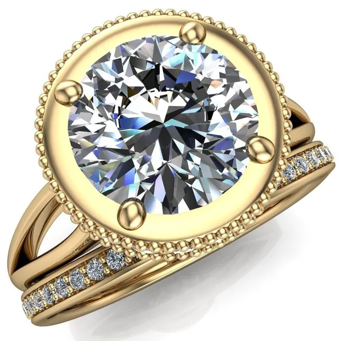 Rings Fire Brilliance Eleanor Round Center Stone Milgrain Prong Set Royal Diamond Crown Ring