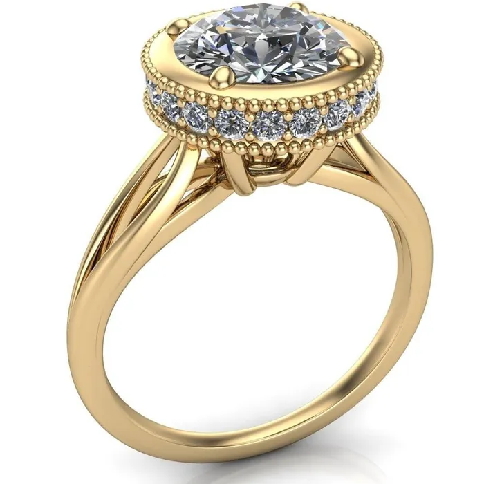 Rings Fire Brilliance Eleanor Round Center Stone Milgrain Prong Set Royal Diamond Crown Ring