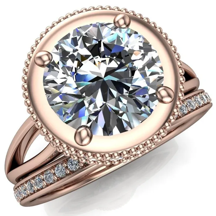 Rings Fire Brilliance Eleanor Round Center Stone Milgrain Prong Set Royal Diamond Crown Ring