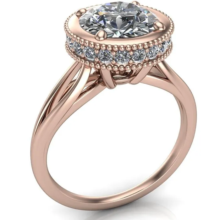 Rings Fire Brilliance Eleanor Round Center Stone Milgrain Prong Set Royal Diamond Crown Ring