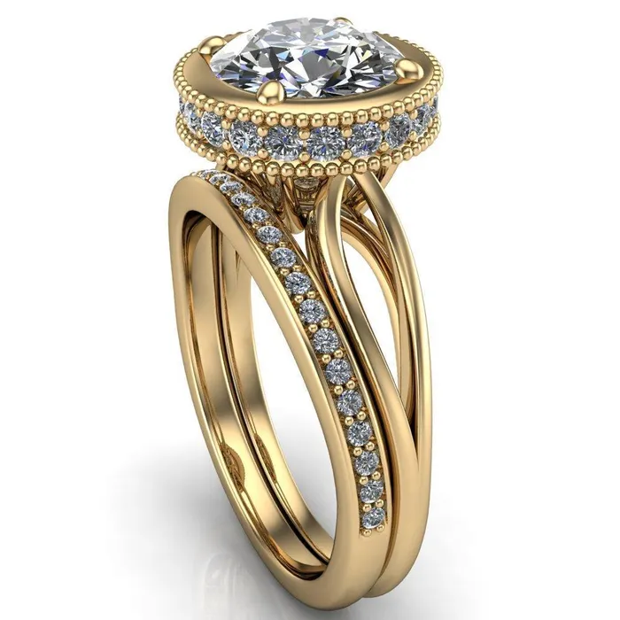 Rings Fire Brilliance Eleanor Round Center Stone Milgrain Prong Set Royal Diamond Crown Ring