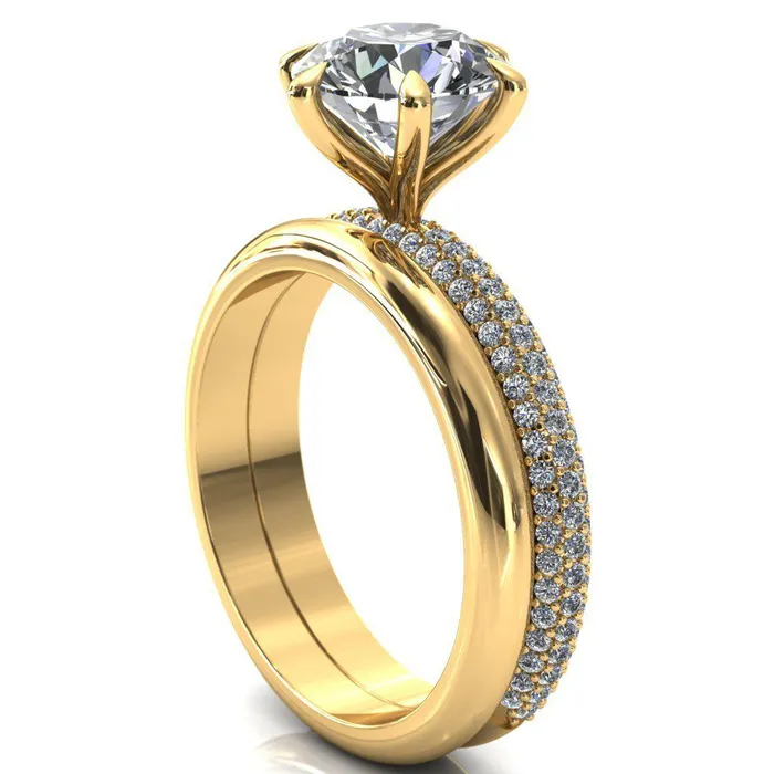 Rings Fire Brilliance Elley Round Center Stone 6 Claw Prong Diamond Accent Engagement Ring