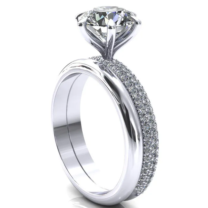 Rings Fire Brilliance Elley Round Center Stone 6 Claw Prong Diamond Accent Engagement Ring