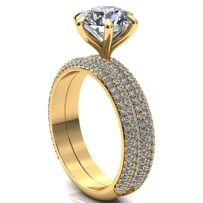Rings Fire Brilliance Elley Round Center Stone 6 Claw Prong Diamond Accent Engagement Ring