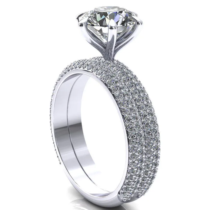 Rings Fire Brilliance Elley Round Center Stone 6 Claw Prong Diamond Accent Engagement Ring