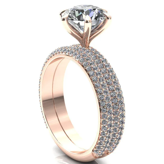 Rings Fire Brilliance Elley Round Center Stone 6 Claw Prong Diamond Accent Engagement Ring
