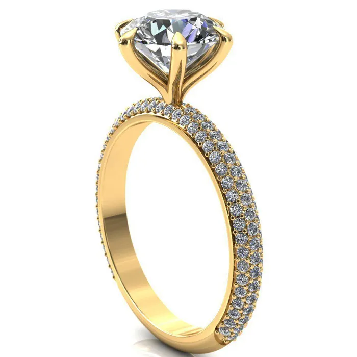 Rings Fire Brilliance Elley Round Center Stone 6 Claw Prong Diamond Accent Engagement Ring