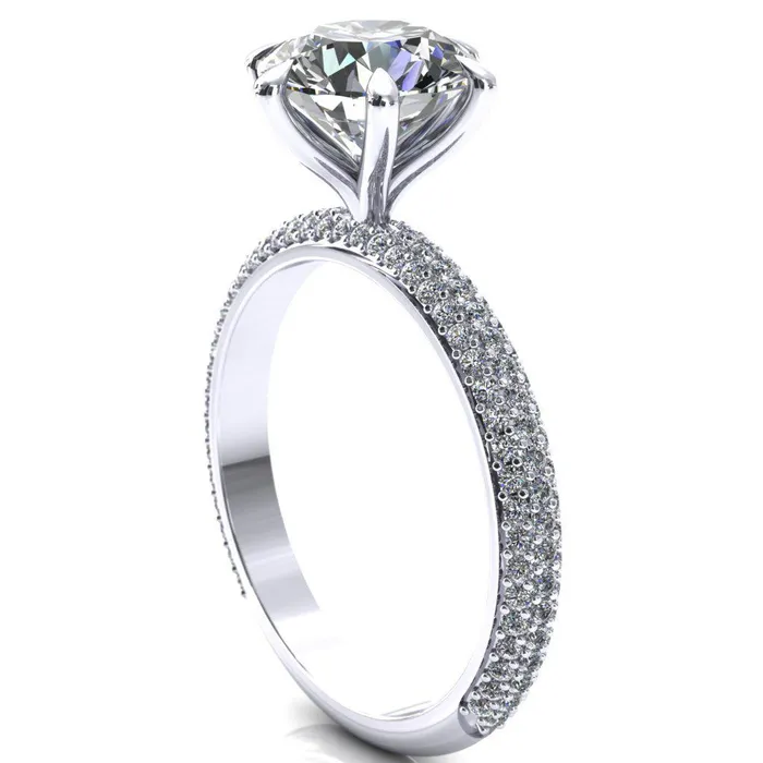 Rings Fire Brilliance Elley Round Center Stone 6 Claw Prong Diamond Accent Engagement Ring