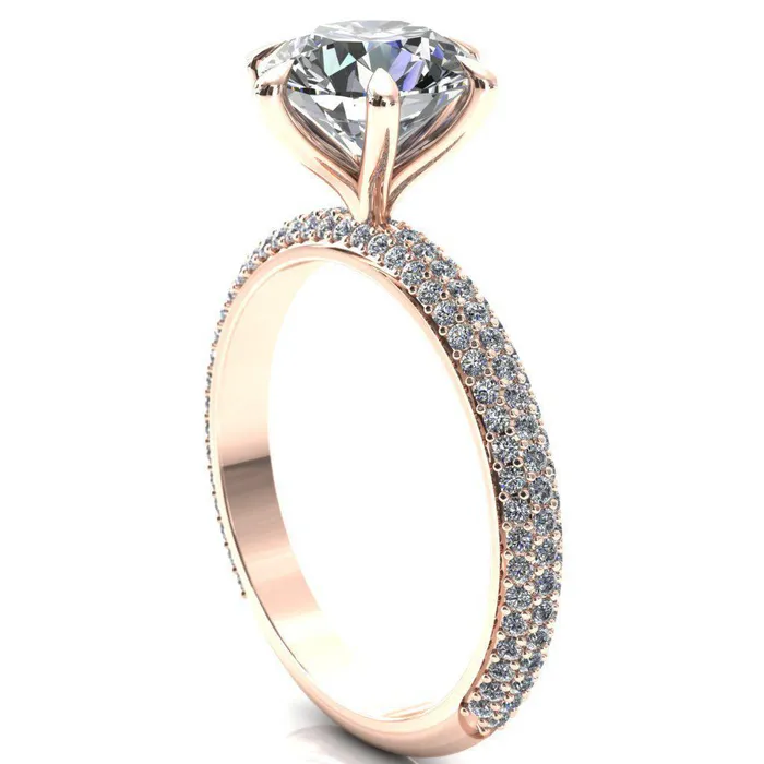 Rings Fire Brilliance Elley Round Center Stone 6 Claw Prong Diamond Accent Engagement Ring