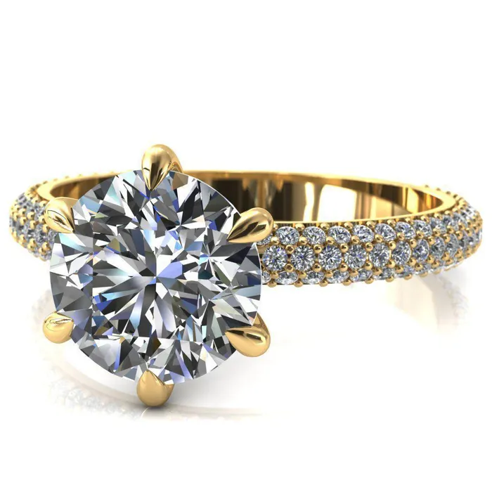 Rings Fire Brilliance Elley Round Center Stone 6 Claw Prong Diamond Accent Engagement Ring
