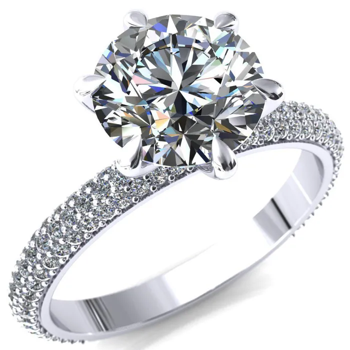 Rings Fire Brilliance Elley Round Center Stone 6 Claw Prong Diamond Accent Engagement Ring