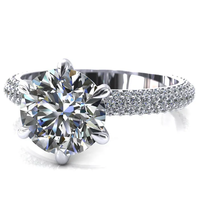 Rings Fire Brilliance Elley Round Center Stone 6 Claw Prong Diamond Accent Engagement Ring