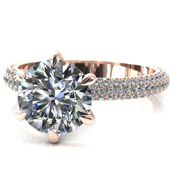 Rings Fire Brilliance Elley Round Center Stone 6 Claw Prong Diamond Accent Engagement Ring