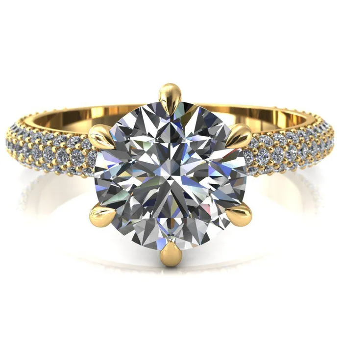 Rings Fire Brilliance Elley Round Center Stone 6 Claw Prong Diamond Accent Engagement Ring