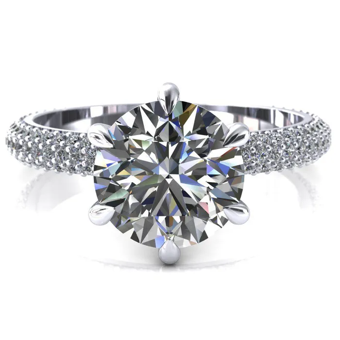 Rings Fire Brilliance Elley Round Center Stone 6 Claw Prong Diamond Accent Engagement Ring