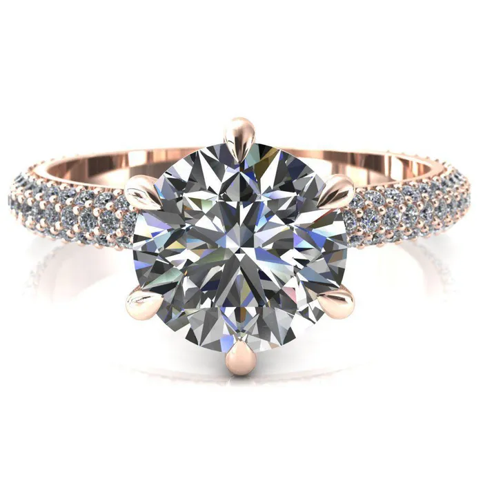 Rings Fire Brilliance Elley Round Center Stone 6 Claw Prong Diamond Accent Engagement Ring