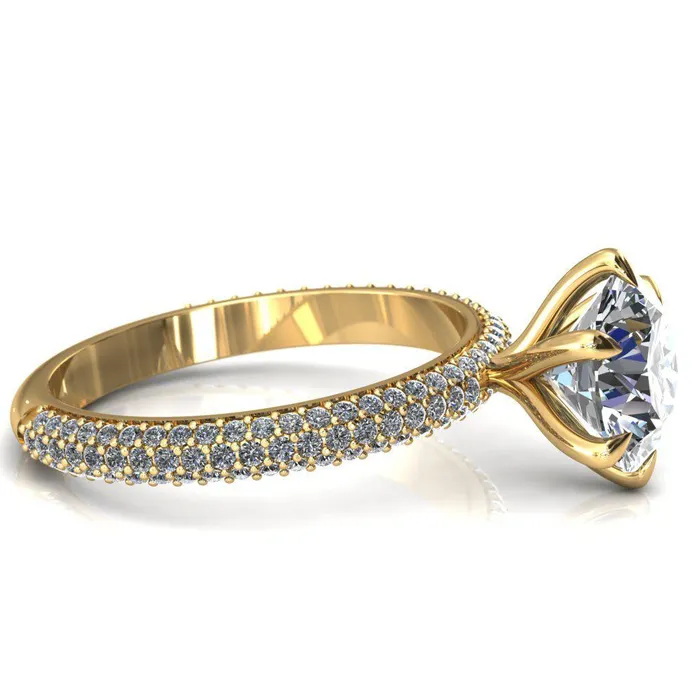 Rings Fire Brilliance Elley Round Center Stone 6 Claw Prong Diamond Accent Engagement Ring