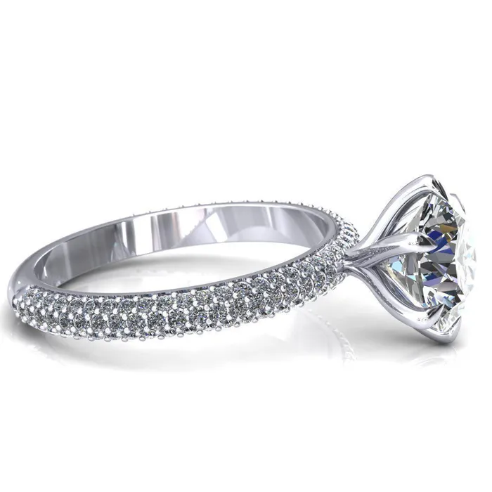 Rings Fire Brilliance Elley Round Center Stone 6 Claw Prong Diamond Accent Engagement Ring